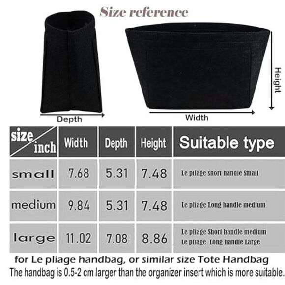 Purse Organizer Insert for Le Pliage Handbags Insert Organizer- Felt Size Medium - Picture 3 of 8